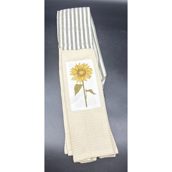 Demdaco Cotton Sunflower Kitchen Boa Long Tea Towel Waffle Knit Stripe NEW - Picture 1 of 10